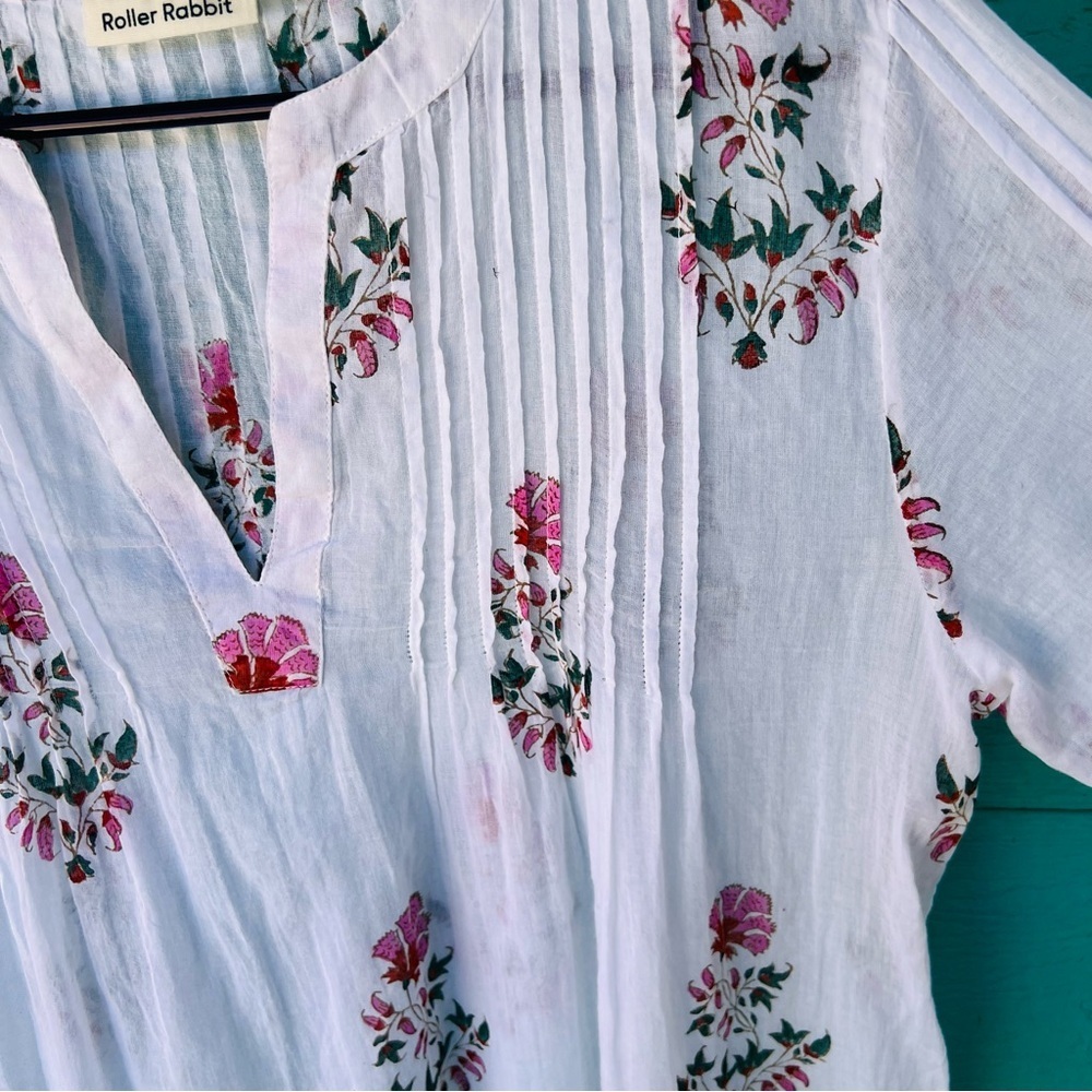 ROLLER RABBIT Pink White Fringe Arelle Ziva Tunic Top $148 Retail SIZE MEDIUM - Picture 8 of 12